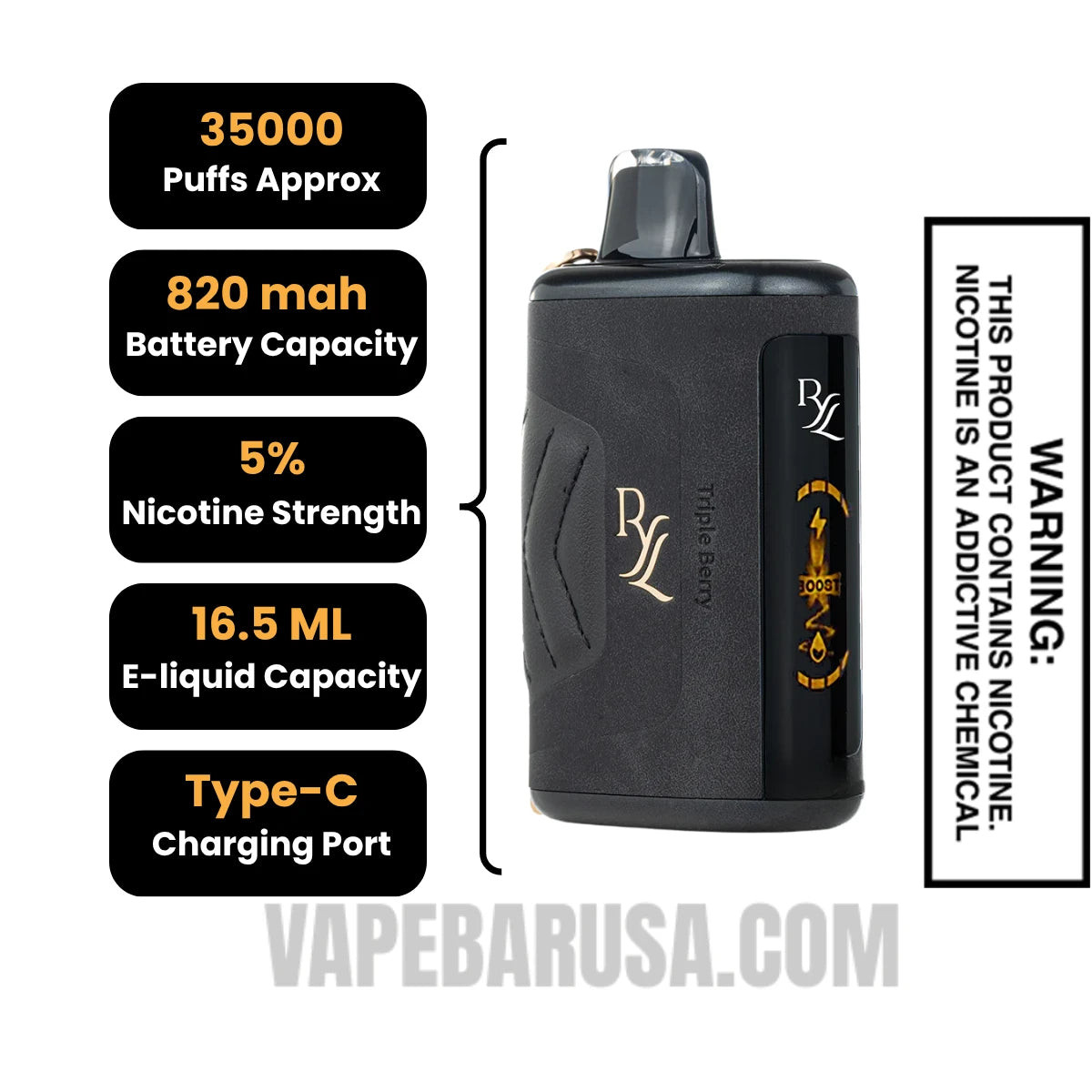 Triple Berry RAZ RYL Disposable Vape Specifications