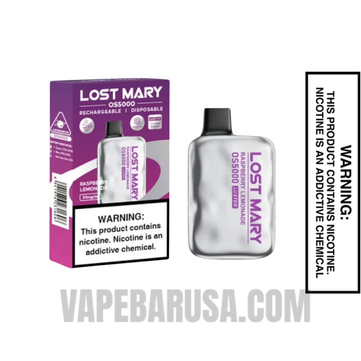 Raspberry Lemonade Lost Mary OS5000 Luster Edition Vape With Package Box