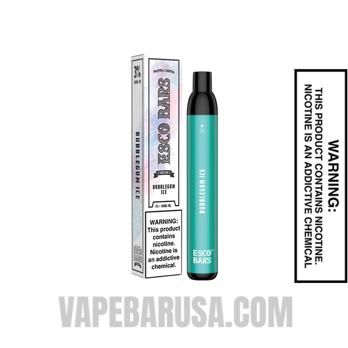 Bubblegum Ice Esco Bars 2500 Puffs Disposable Vape With Package Box