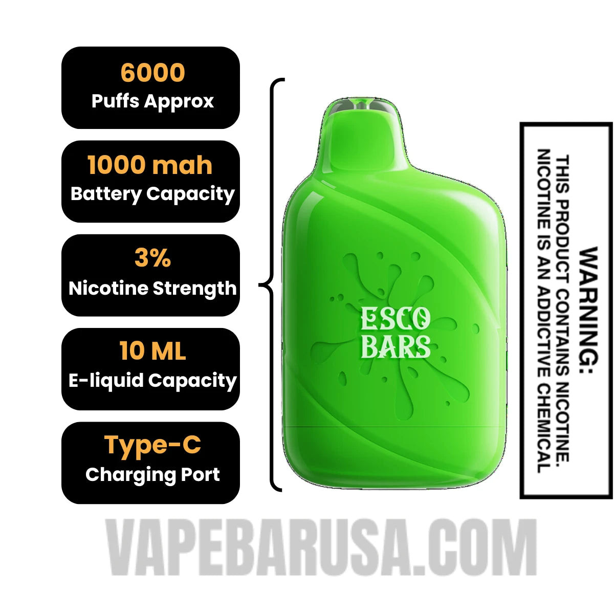 Sour Apple Candy Esco Bars 6000 Puffs Disposable Vape