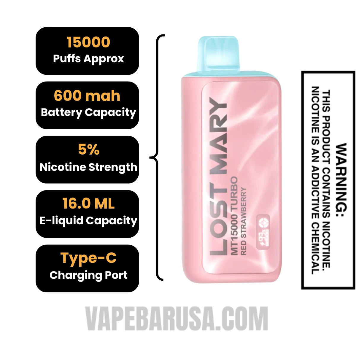Red Strawberry Lost Mary MT15000 Turbo Vape Specifications