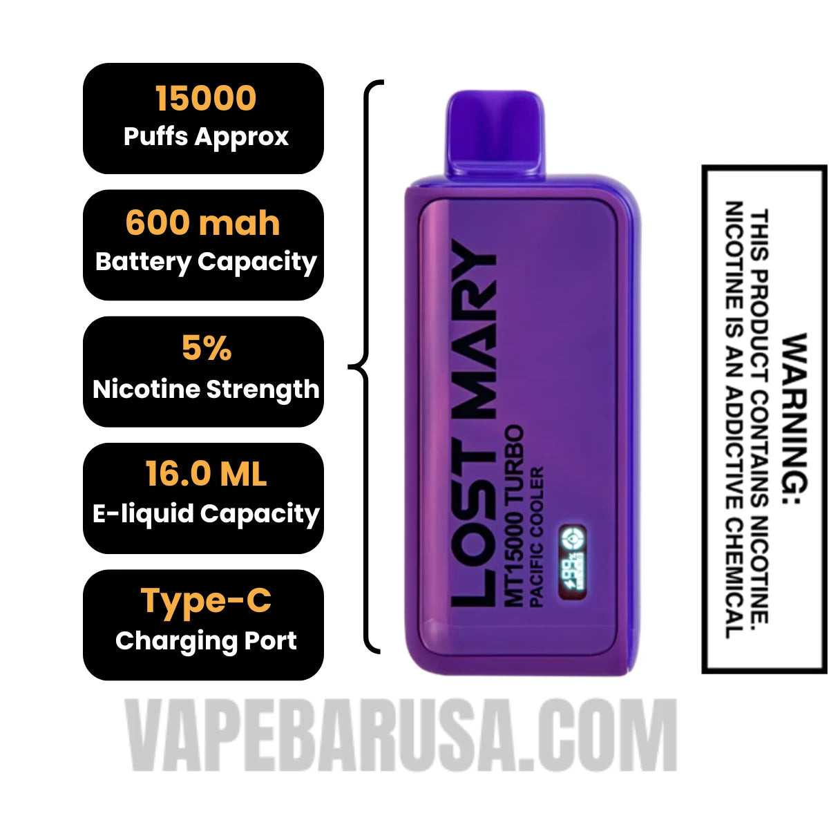 Pacific Cooler Lost Mary MT15000 Disposable Vape Specifications