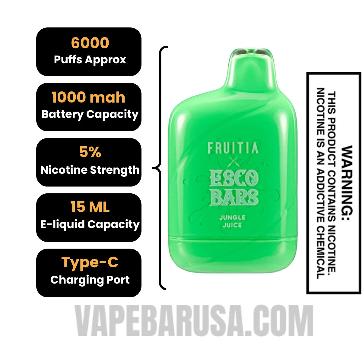 Jungle Juice Esco Bars 6000 Puffs Disposable Vape Specifications