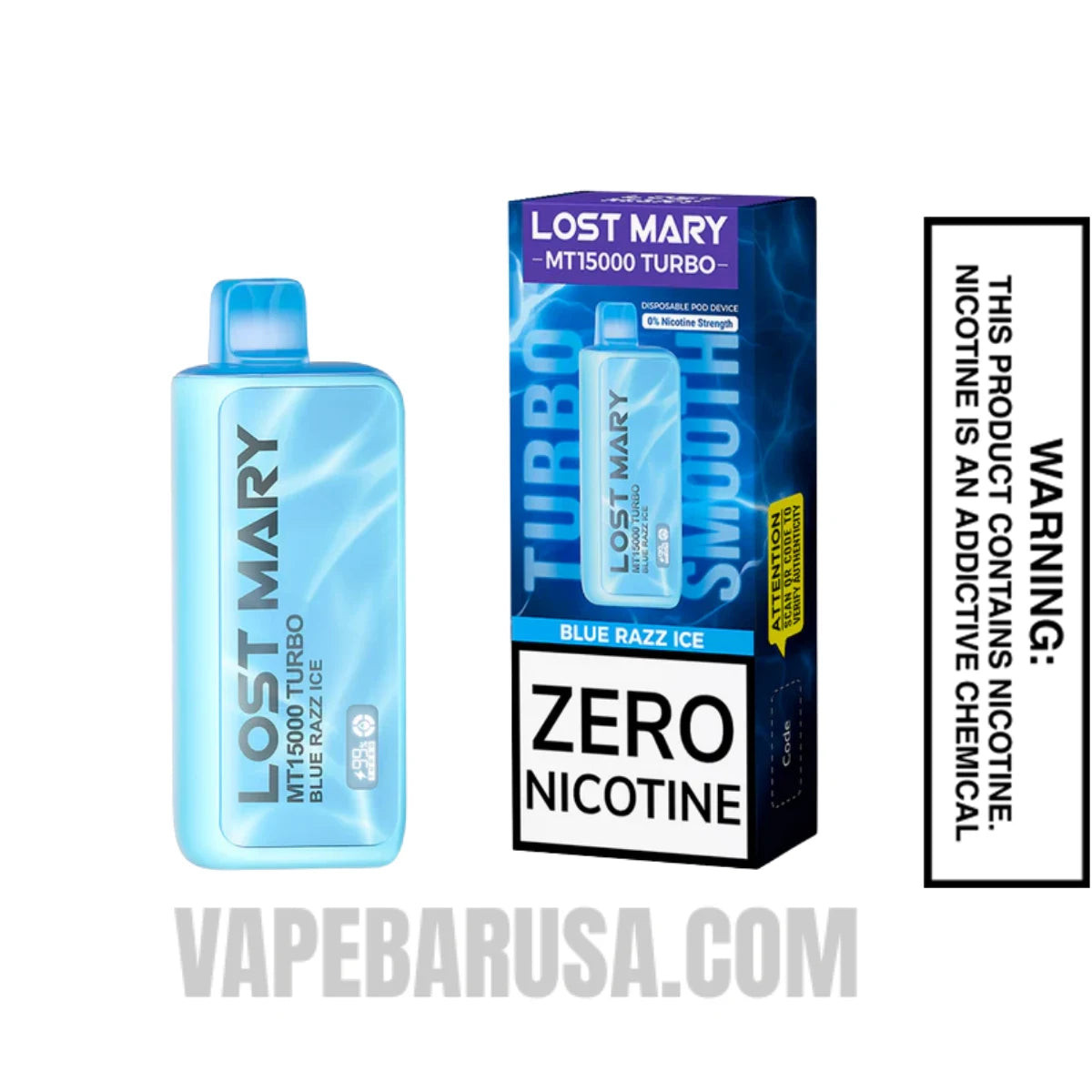 Blue Razz Ice Lost Mary MT15000 Turbo Vape - 0% Nic With Package Box