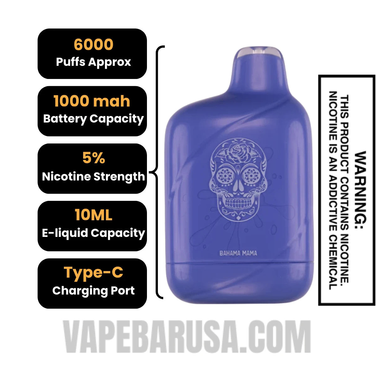Bahama Mama Esco Bars 6000 Puffs Disposable Vape Specifications