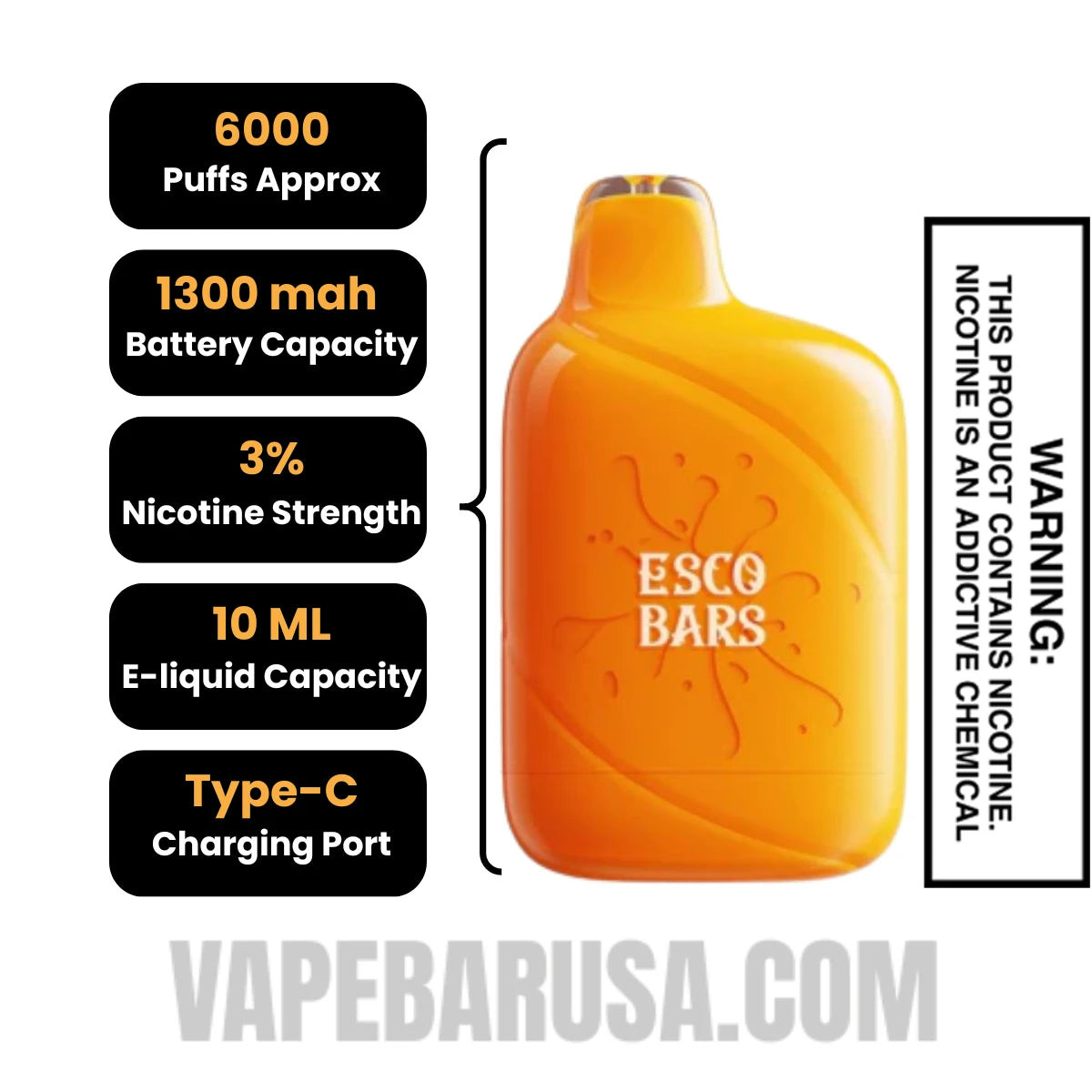 Citrus Circus Esco Bar Mesh Vape 6000 Puffs 3% Nic Specifications