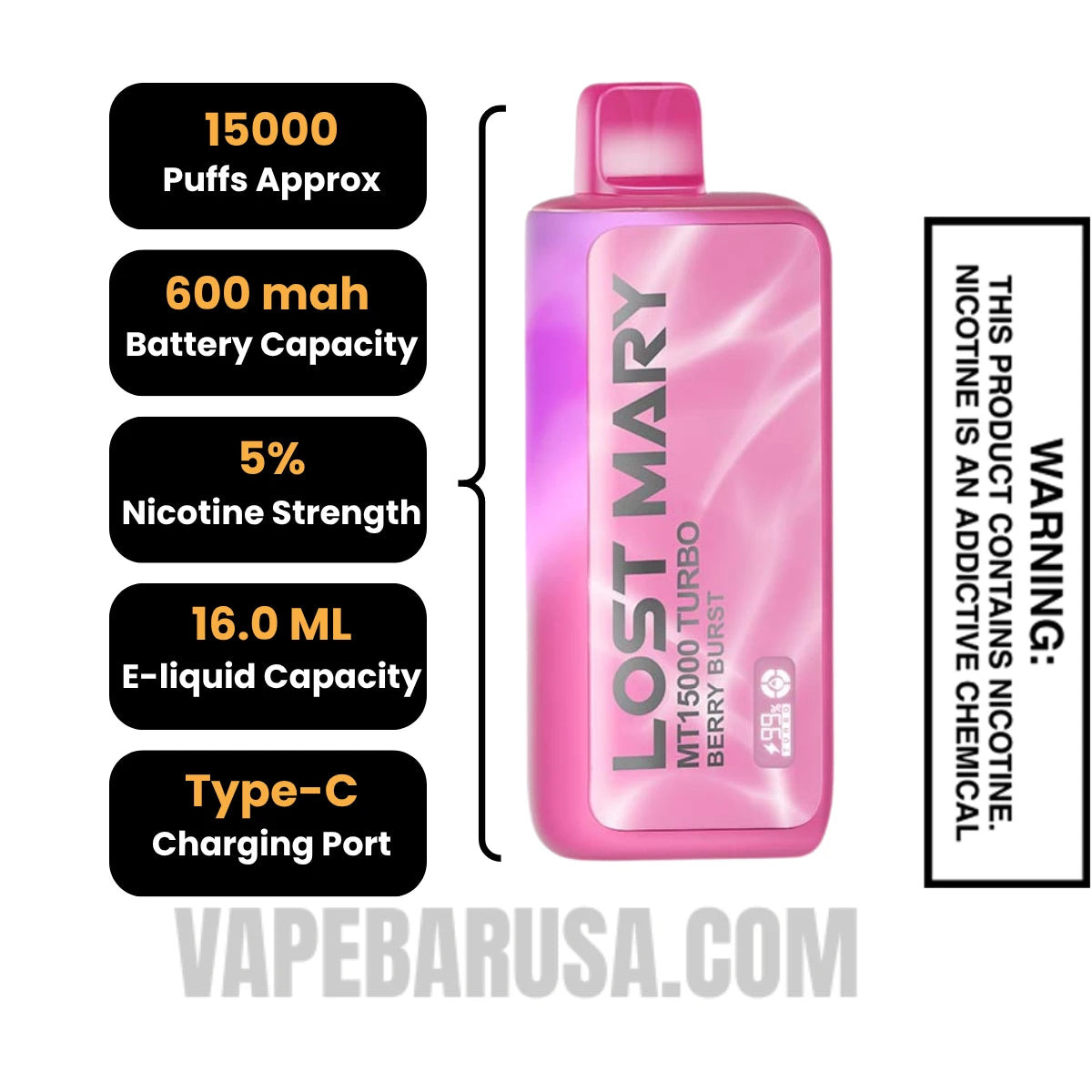 Berry Burst Lost Mary MT15000 Disposable Vape Specifications
