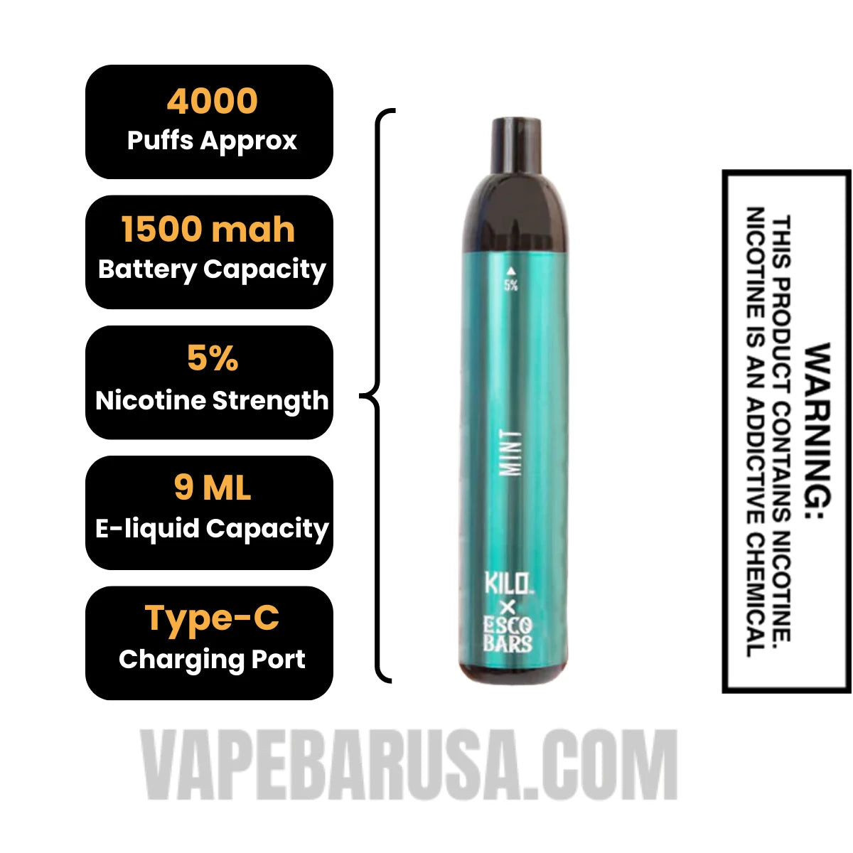 Mint Esco Bars 4000 Puffs Disposable Vape Specifications