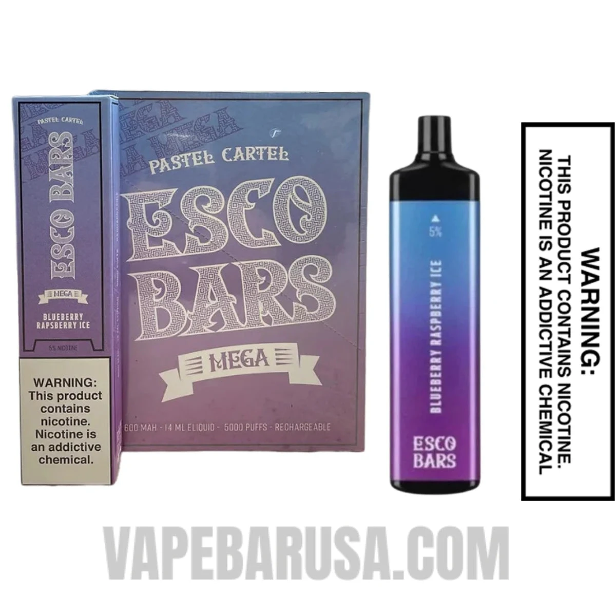 Blueberry Raspberry Ice Esco Bars 5000 Puffs Disposable Vape with Bundle Pack