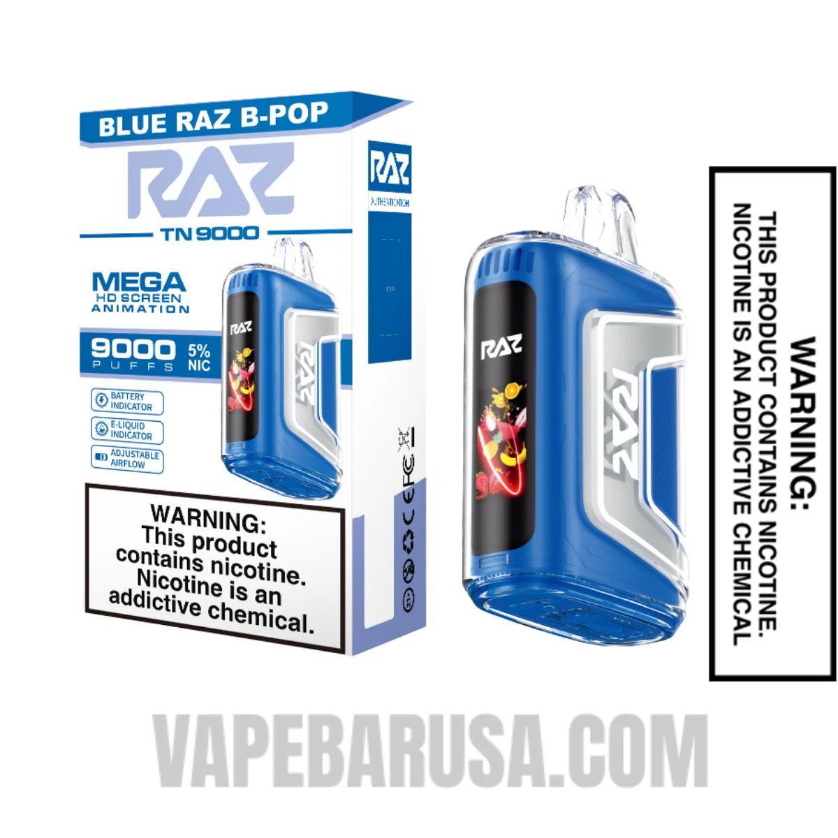 Blue B-Pop RAZ TN9000 Disposable Vape With Package Box