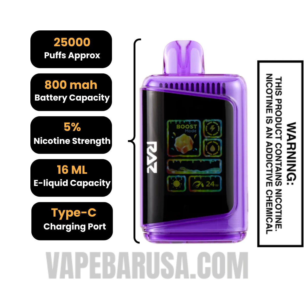 Triple Berry RAZ LTX 25K Gush Edition Vape Specifcations