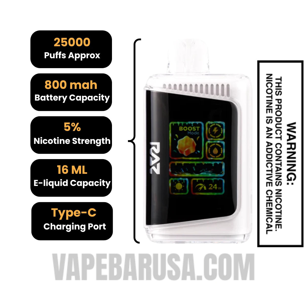 White Grape RAZ LTX 25K Gush Edition Vape Specifcations