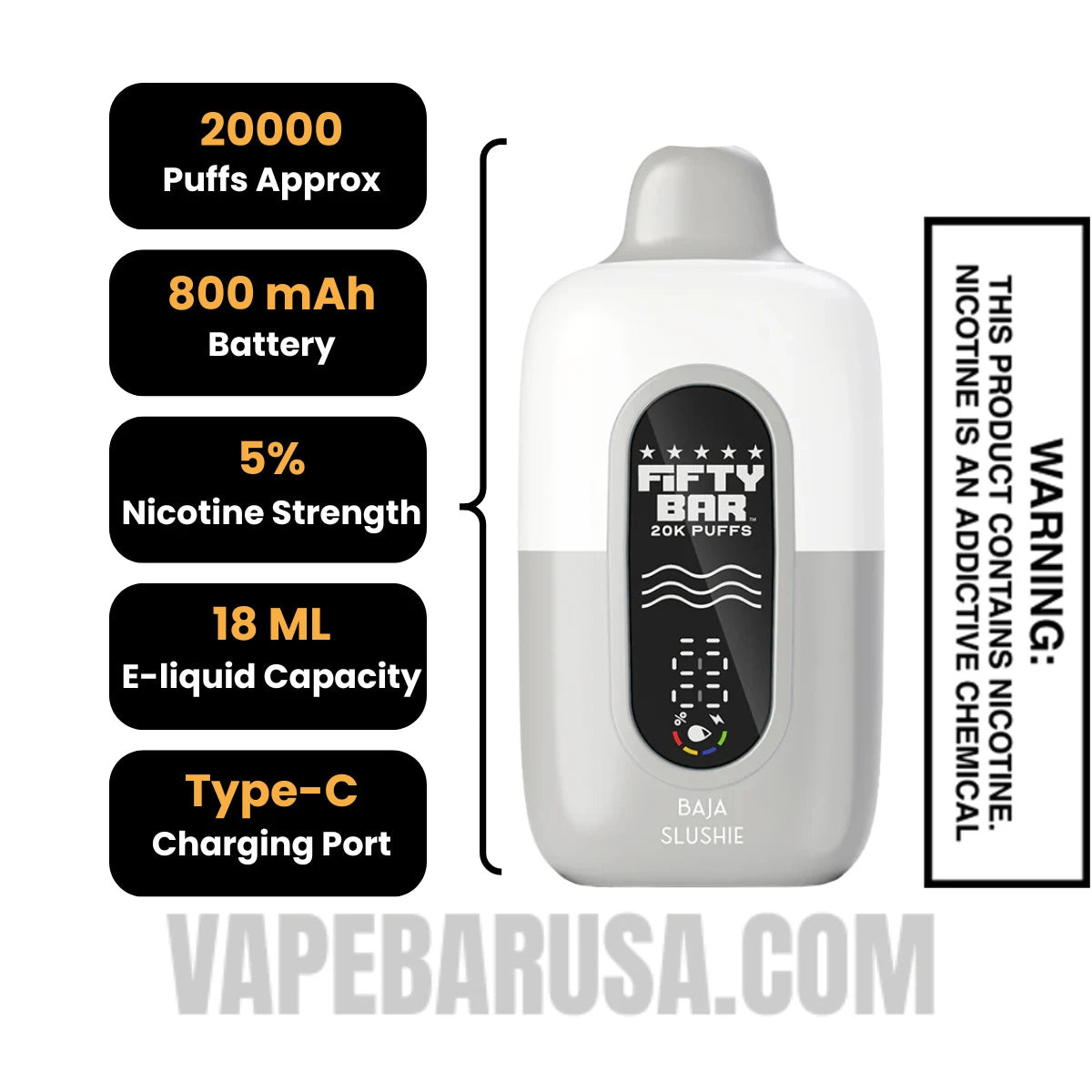 Baja Slushie Fifty Bar 20k Disposable Vape Specifications