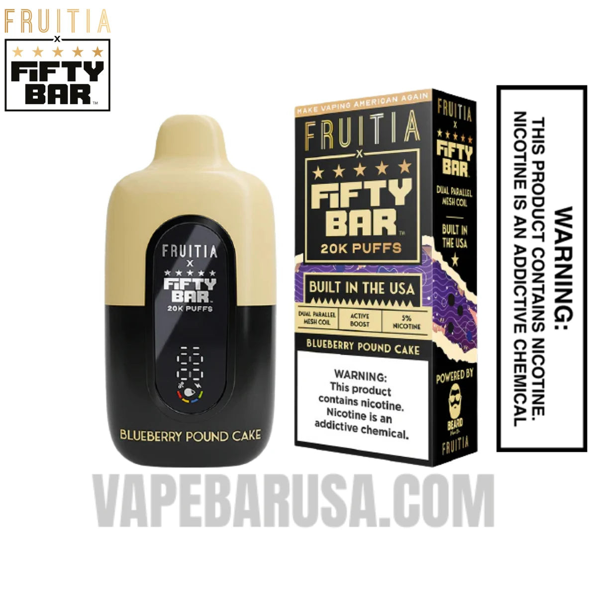 Blueberry Pound Cake Fruitia X Fifty Bar 20K Vape With Package Box