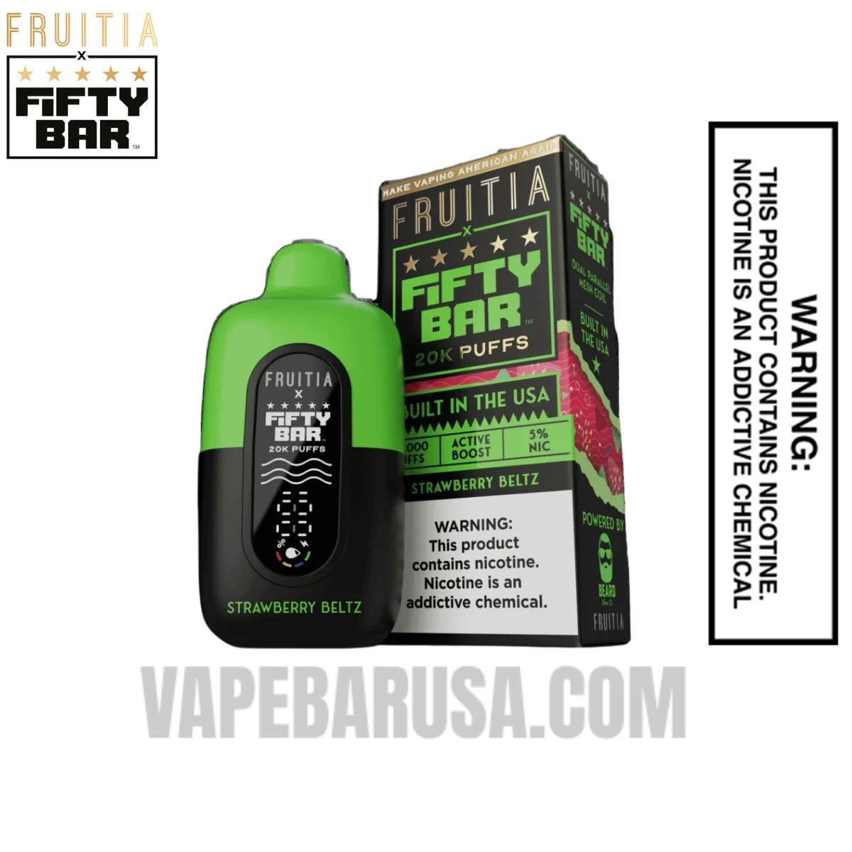 Strawberry Beltz Fruitia X Fifty Bar 20K Vape With Package Box
