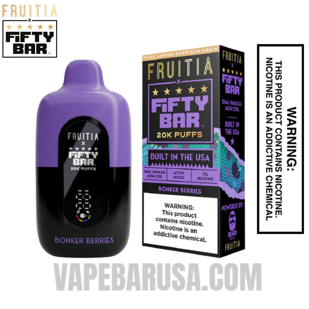 Bonker Berries Fruitia X Fifty Bar 20K Vape With Package Box
