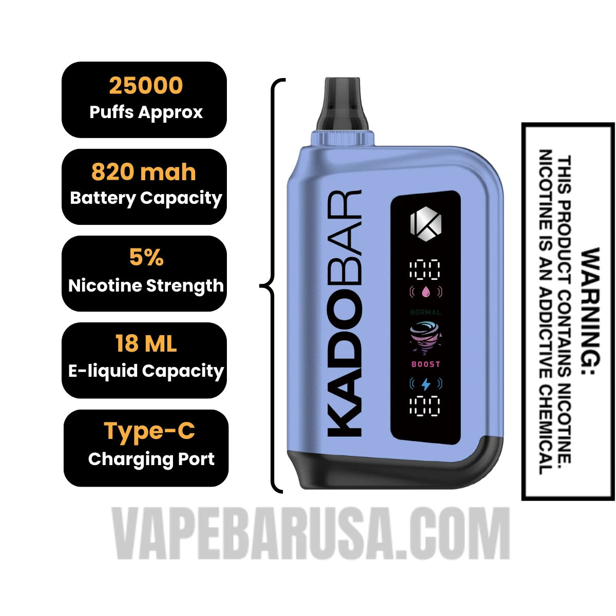 Blue Razz Lemon Kado Bar Rizz 25000 Disposable Vape Specifcations