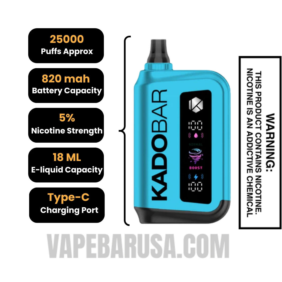 Blue Razz Ice Kado Bar Rizz 25000 Disposable Vape Specifcations