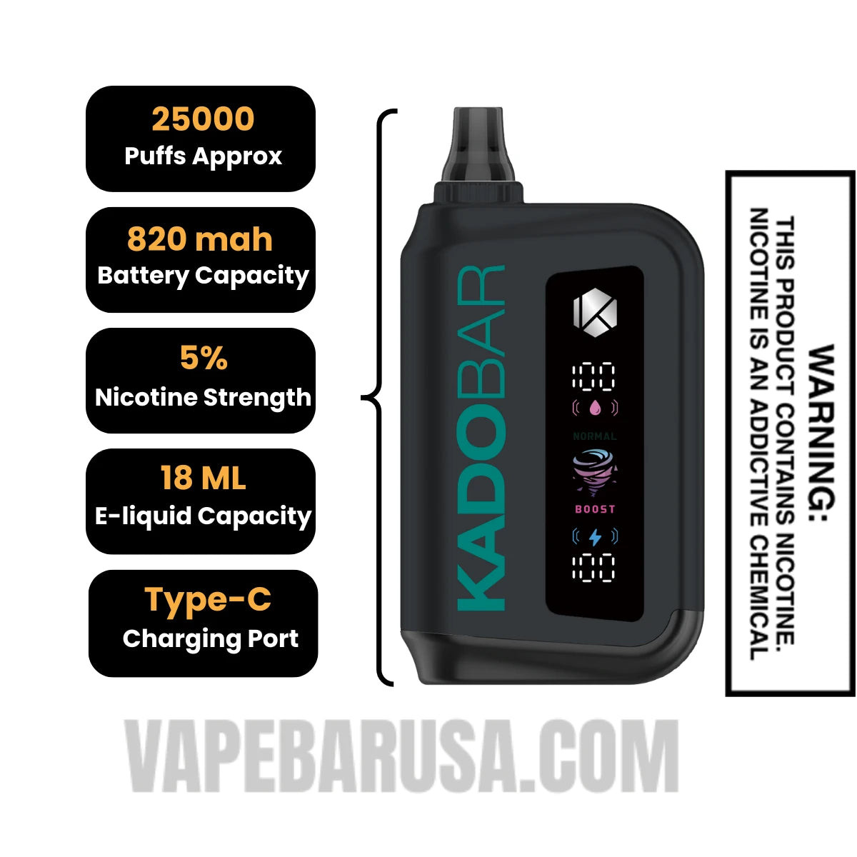 Menthol Tobacco Kado Bar Rizz 25000 Disposable Vape Specifcations