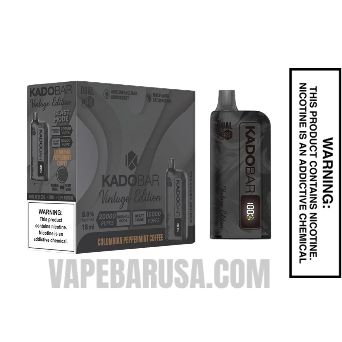 Colombian Peppermint Coffee Kado Bar Vintage Edition 20000 Puffs Disposable Vape With Bundle Pack