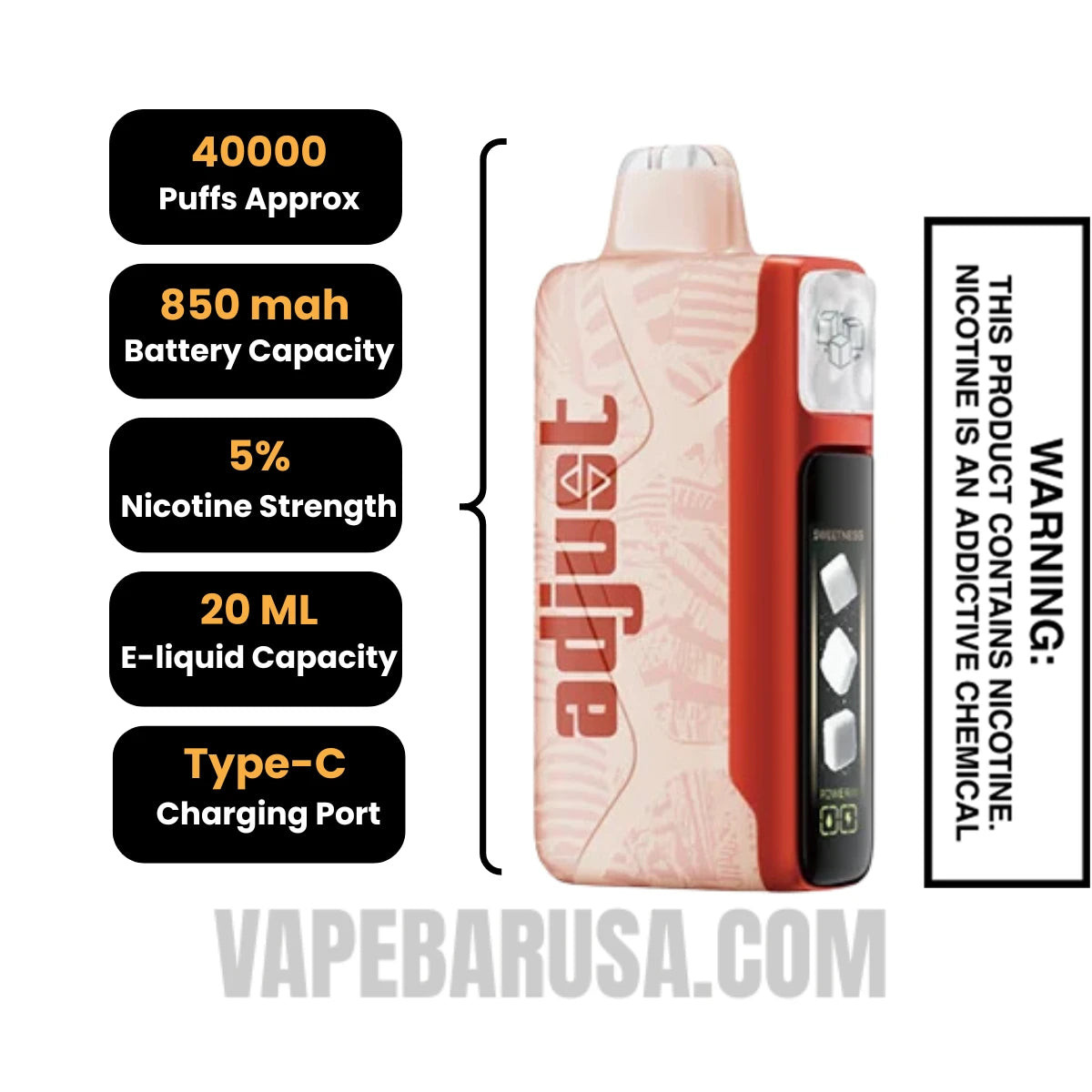 Watermelon Roll Ups Adjust MySweet 40K Disposable Vape Specifications