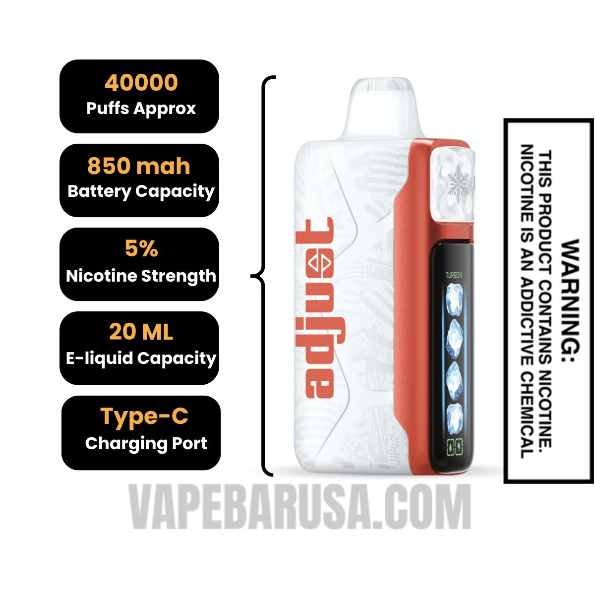 Watermelon Ice Adjust MyCool 40K Disposable Vape Specifications
