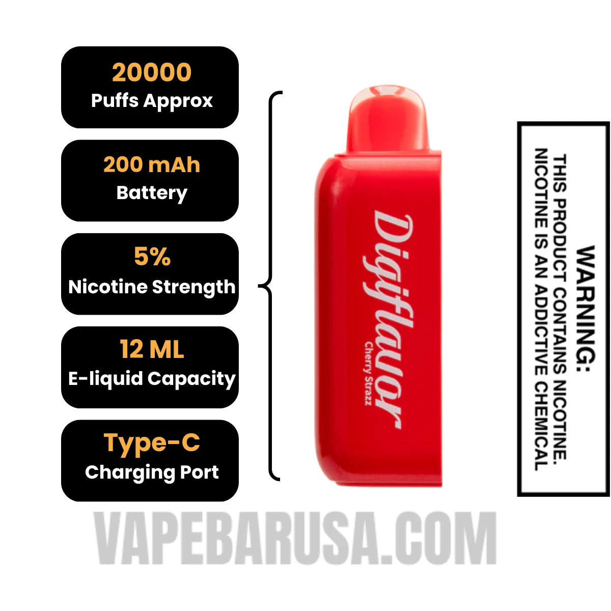 Cherry Strazz Digiflavor BRK 20K Disposable POD Specifications