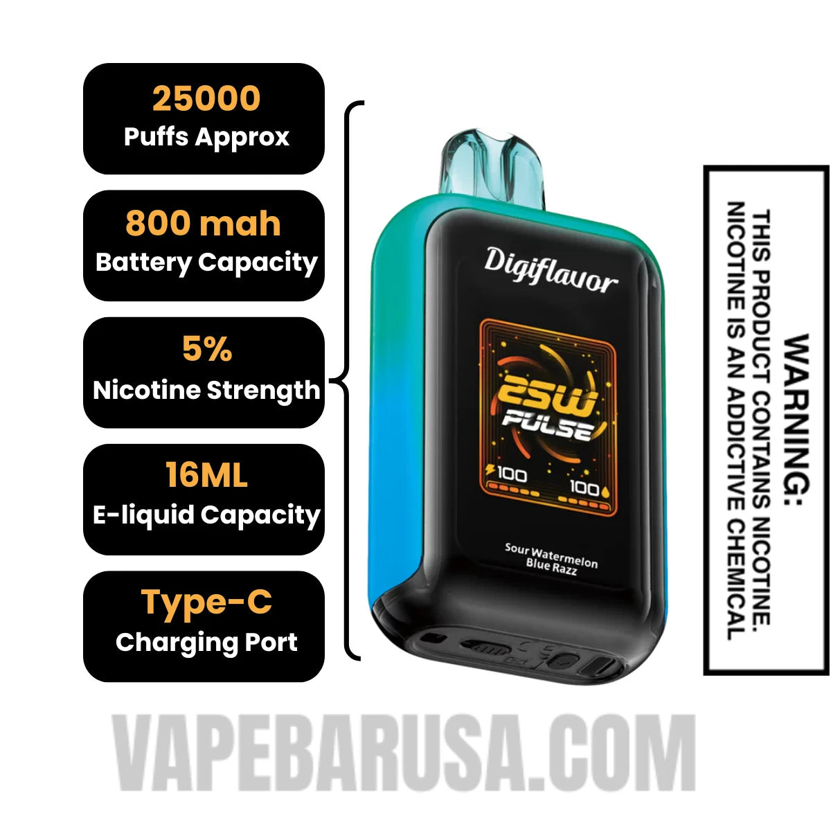Sour Watermelon Blue Razz Digiflavor Sky 25K Vape Specifications