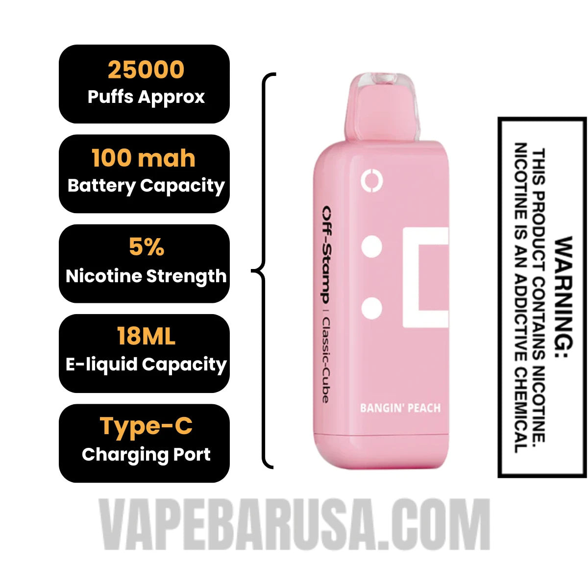 Bangin Peach Off Stamp Classic Cube 25K Disposable Pod Specifications