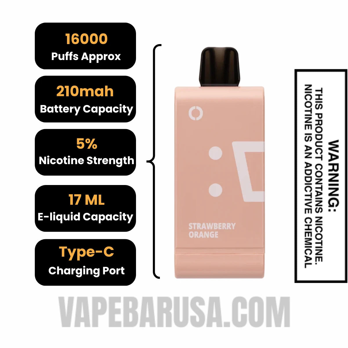 Strawberry Orange Off Stamp SW16000 Disposable Pod Specifications