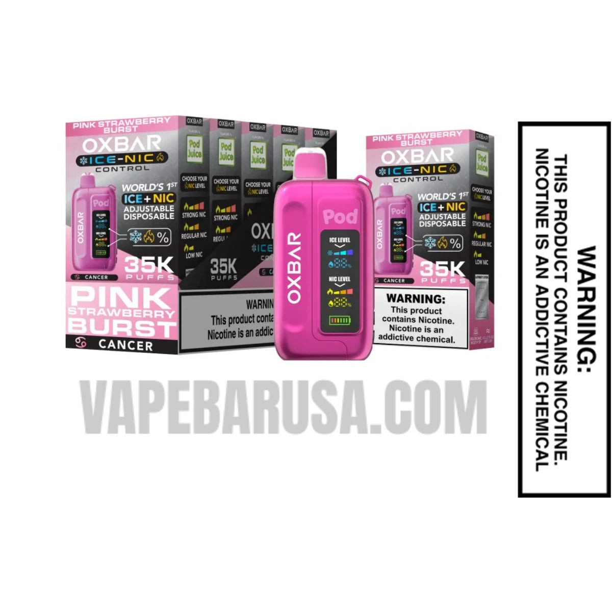 Pink Strawberry Burst OXBAR Ice-Nic Control Disposable Vape With Bundle Pack