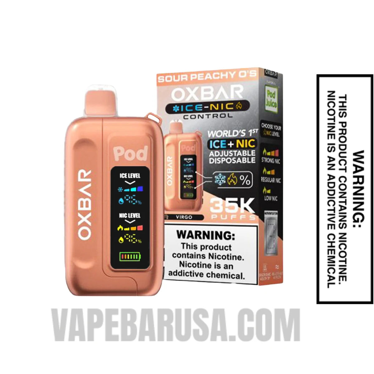 Sour Peachy O's OXBAR Ice-Nic Control Disposable Vape With Package Box