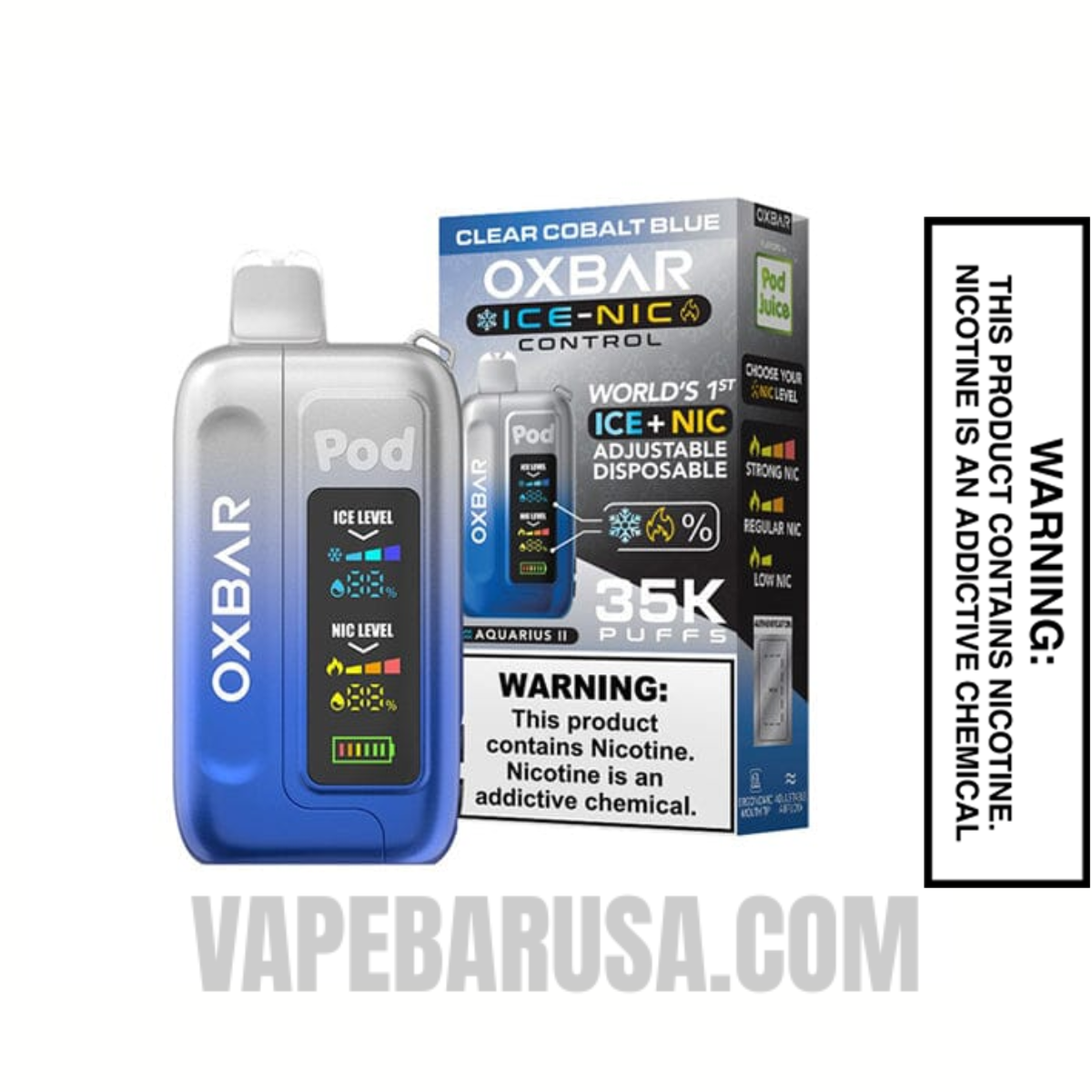 Clear Cobalt Blue OXBAR Ice-Nic Control Disposable Vape With Package Box