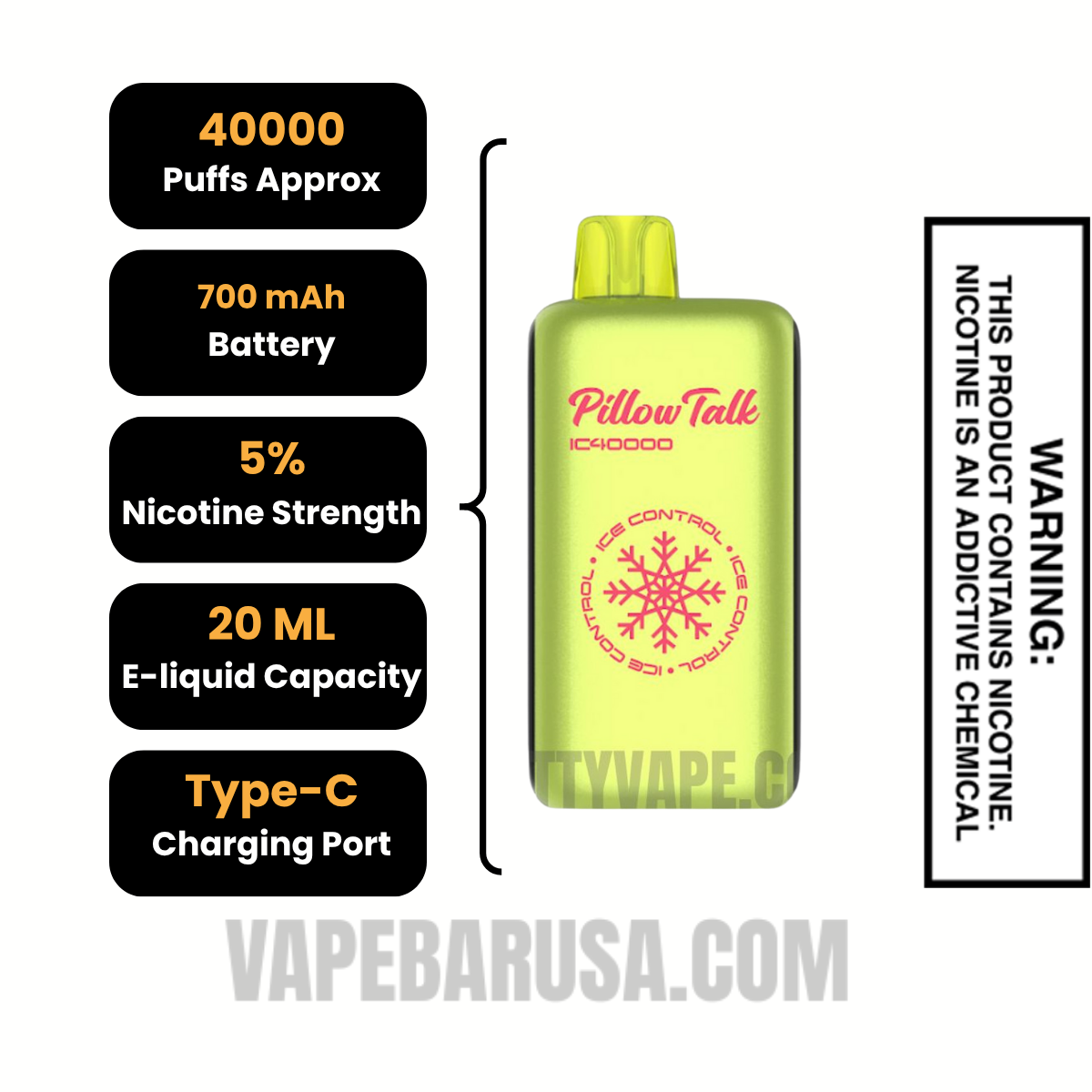 Dragon Melon Pillow Talk IC40000 Disposable Vape Specifications