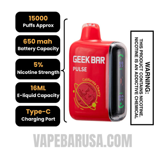 California Cherry Geek Bar Pulse Disposable Vape Specifications