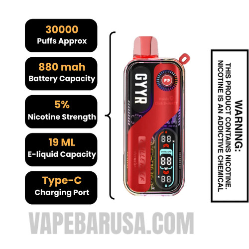 Watermelon Ice GYYR X Wynn Bar Challenger 30K Vape Specifications