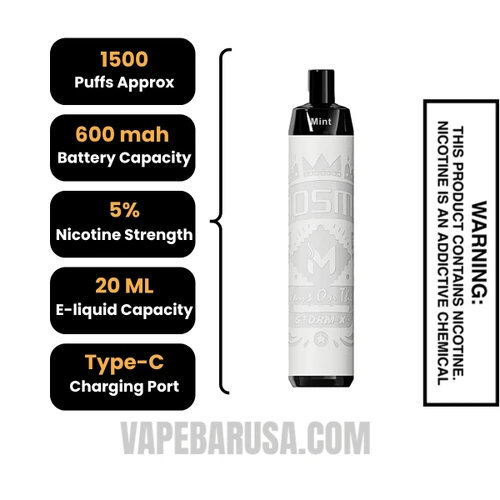 Mint MOSMO STORM X Mini 1500 Puffs Disposable Vape Specifications