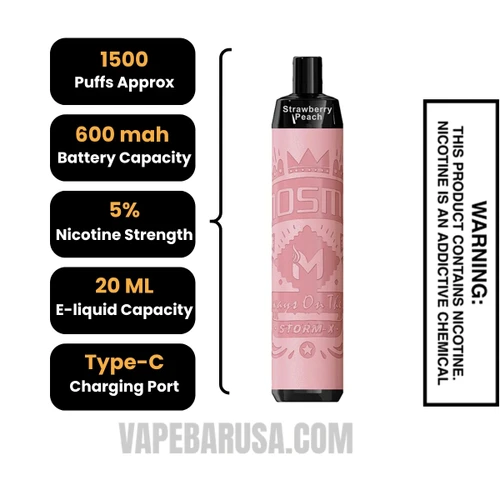Strawberry Peach MOSMO STORM X Mini 1500 Puffs Disposable Vape Specifications