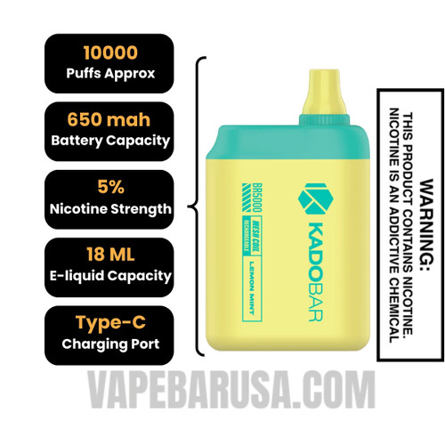 Lemon Mint Kado Bar BR5000 Disposable Vape Specifications