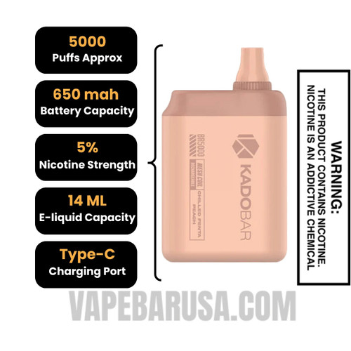 Chilled Fenta Peach Kado Bar BR5000 Disposable Vape Specifications