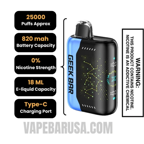 Blue Rancher Geek Bar Pulse X Zero Nicotine Vape Specifications