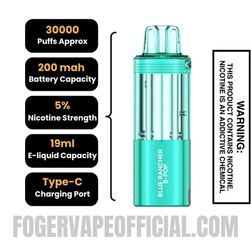 Blue Rancher B-POP Foger Switch Pro 30K Disposable Pod Specifications