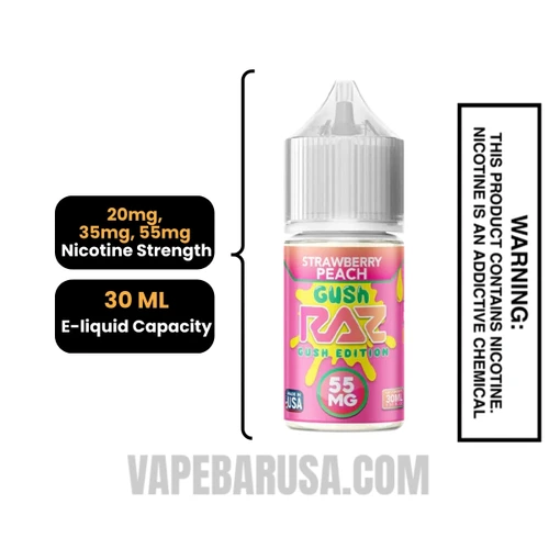 Strawberry Peach Gush RAZ Salt Nic Juice 30 ML Specifications