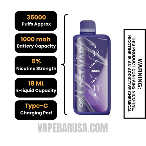 Mountain Berry Lost Mary MT35000 Turbo Disposable Vape Specifications
