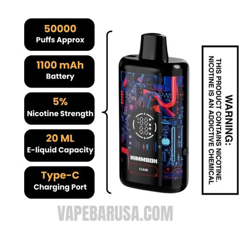 Clear Nimmbox MECHA 50K Disposable Vape Specifications