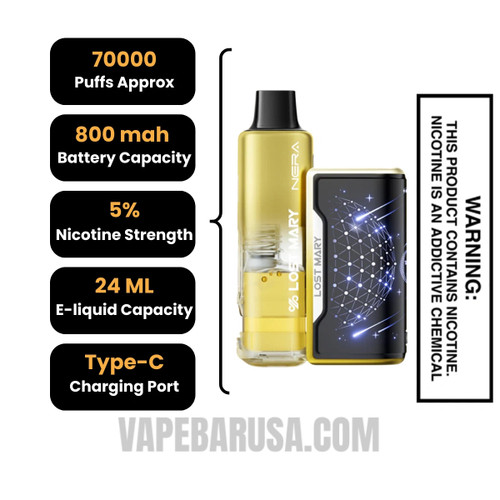 Pineapple Passion Orange Lost Mary Nera Fullview 70K Disposable Kit Specifications