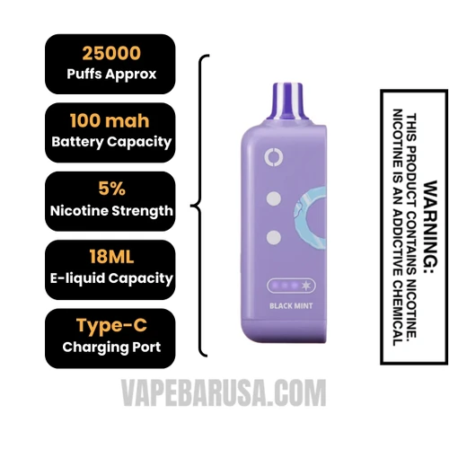 Black Mint Off Stamp Ice Cube 25K Disposable Pod Specifications