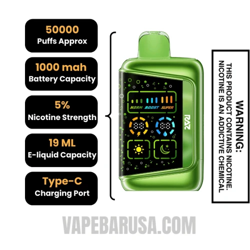 Code Green RAZ RX50K Disposable Vape Specifications