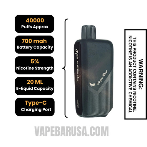 Simple Mint Pillow Talk Nic Control NC40000 Disposable Vape Specifications