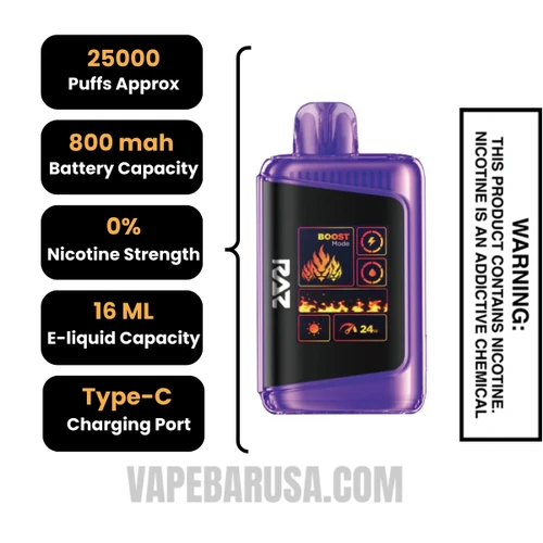 Bangin Sour Berries RAZ LTX 25K Zero Nicotine Disposable Vape Specifications
